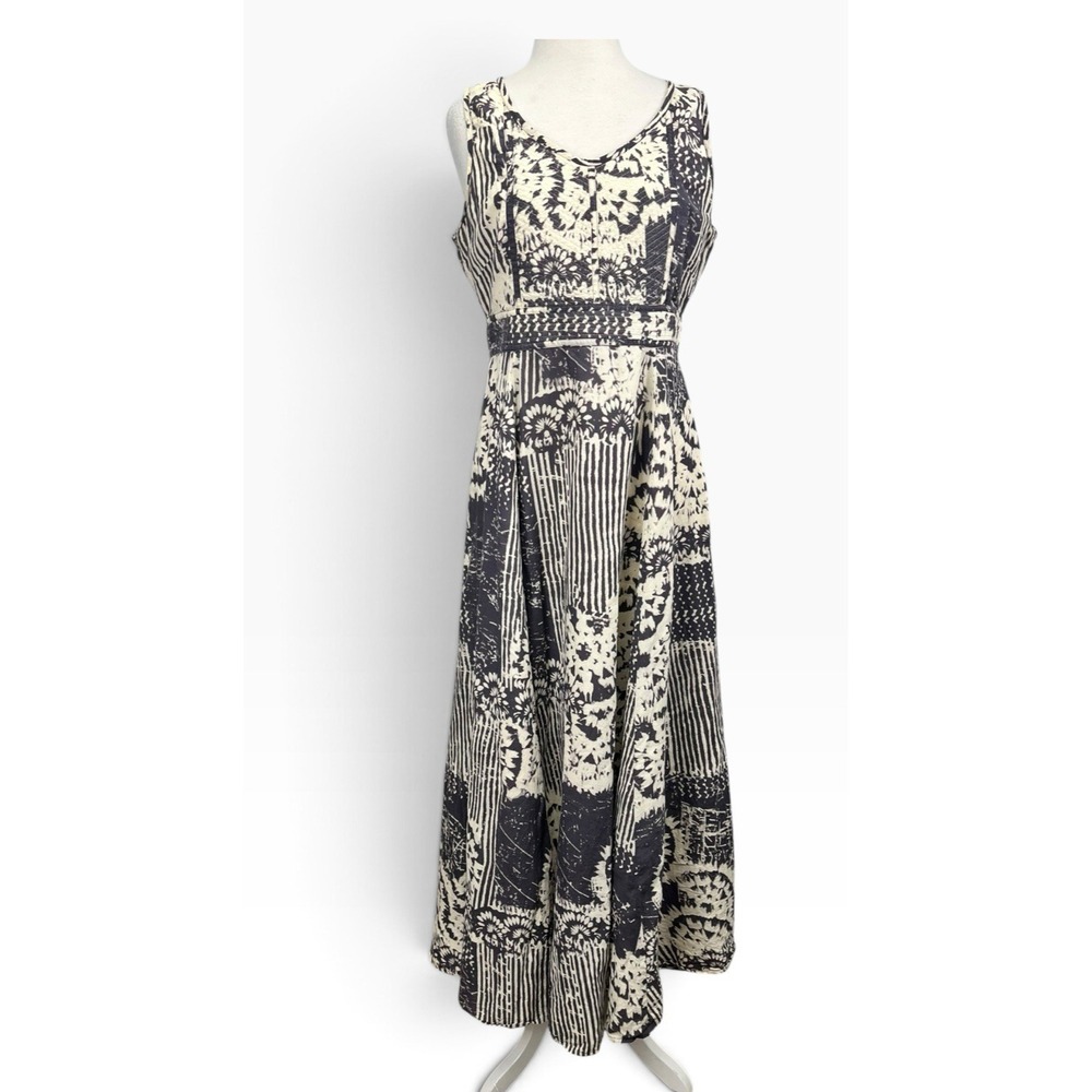 Coldwater Creek Batik Maxi Dress sz 10 Patchwork Purple Cream Quilted Boho Lined